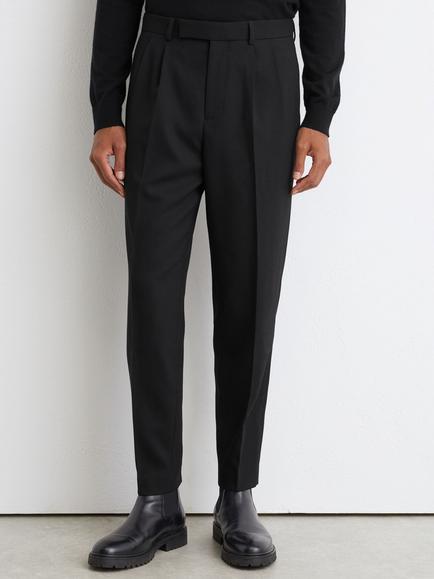 Reiss Strap Tailored Fit Wool Blend Belted Pleated Trousers, Black, Black