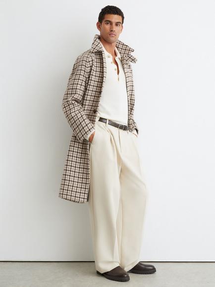 Reiss Christem Overcoat, Brown/Multi - view 2, Brown/Multi