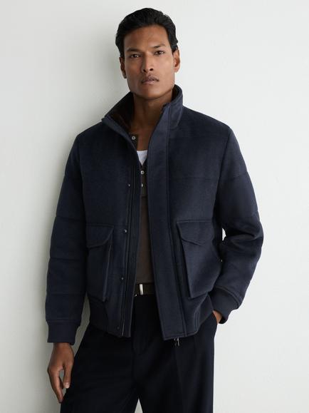 Reiss Fasten Quilted Wool Blend Funnel Neck Jacket, Airforce Blue
