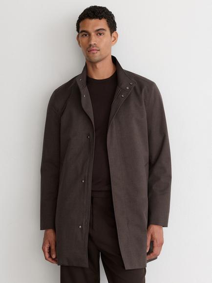 Reiss Flaye Hybrid Gilet Insert Funnel Neck Overcoat, Dark Brown, Dark Brown