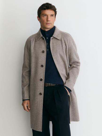 Reiss Morpeth Wool Rich Overcoat, Stone Check, Stone Check