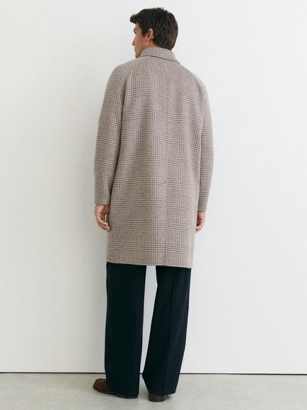 Reiss Morpeth Wool Rich Overcoat, Stone Check - view 2, Stone Check