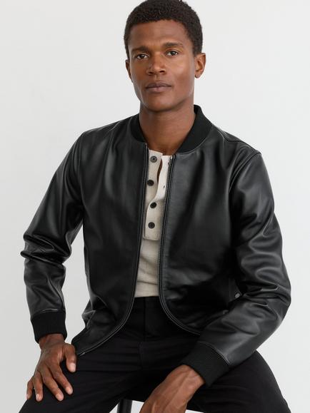 Reiss Strain Leather Bomber Jacket, Black - view 2, Black