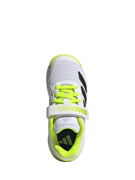 adidas Kids' Courtflash Mesh Trainers, White/Black/Lemon - view 2, White/Black/Lemon