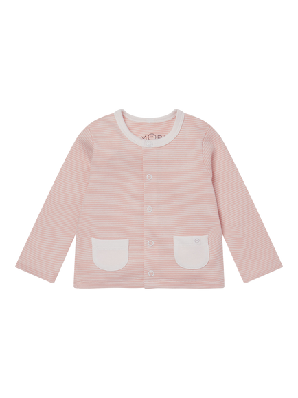 MORI Baby Stripe Crew Neck Cardigan, Blush, Blush