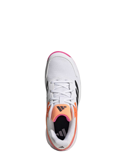 adidas Kids' Netcourt K Mesh Trainers, White/Carbon/Pink - view 2, White/Carbon/Pink