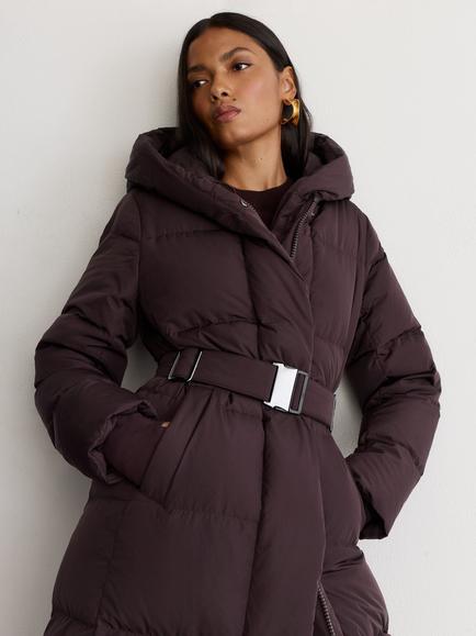Reiss Larissa Longline Puffer Coat, Dark Grape - view 2, Dark Grape