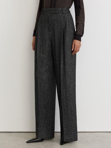 Reiss Camila Wool Blend Textured Pleat From Wide Leg Trousers, Dark Grey, Dark Grey