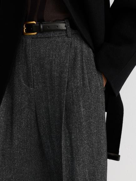 Reiss Camila Wool Blend Textured Pleat From Wide Leg Trousers, Dark Grey - view 2, Dark Grey