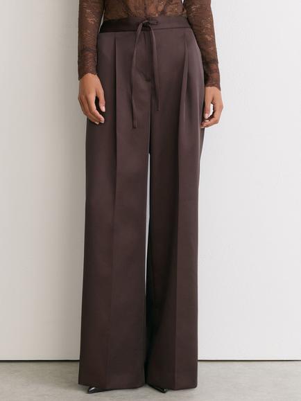 Reiss Elllen Satin Wide Leg Trousers, Burgundy, Burgundy