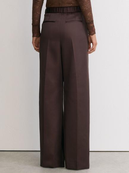 Reiss Elllen Satin Wide Leg Trousers, Burgundy - view 2, Burgundy