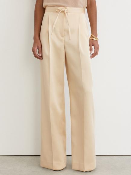 Reiss Elllen Satin Wide Leg Trousers, Cream, Cream