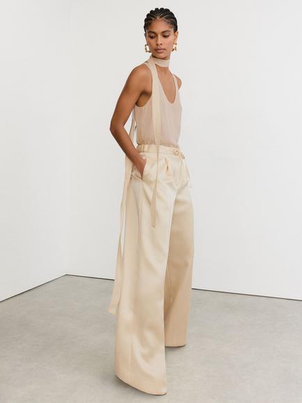 Reiss Elllen Satin Wide Leg Trousers, Cream - view 2, Cream