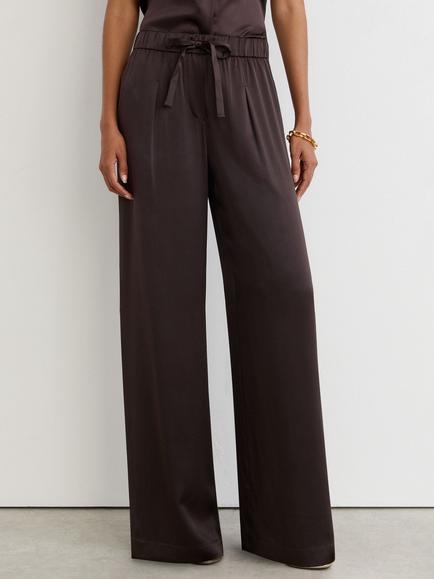 Reiss Maria Wide Leg Silk Trousers, Grape Burgundy, Grape Burgundy