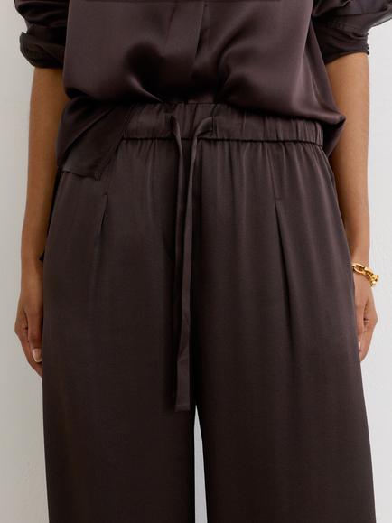 Reiss Maria Wide Leg Silk Trousers, Grape Burgundy - view 2, Grape Burgundy