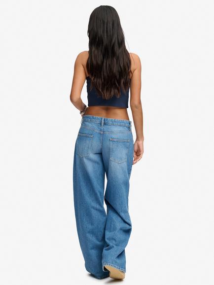 Superdry Mid Rise Baggy Jeans, Blue Vintage Wash - view 2, Blue Vintage Wash