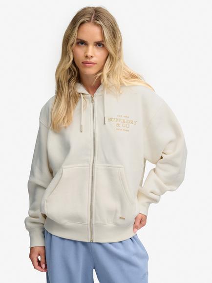 Superdry Luxe Faux Fur Lined Zip Through Hoodie, Desert Bone, Desert Bone