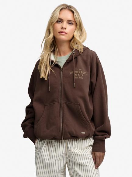 Superdry Luxe Faux Fur Lined Zip Through Hoodie, Chestnut Brown, Chestnut Brown