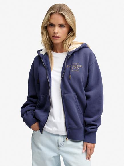 Superdry Luxe Faux Fur Lined Zip Through Hoodie, Mariner Navy, Mariner Navy