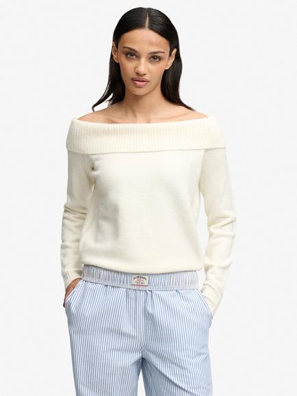 Superdry Bardot Knitted Jumper, Desert Bone, Desert Bone
