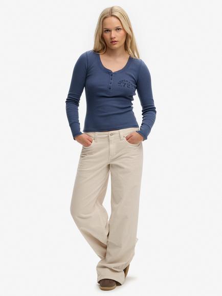 Superdry Mid Rise Baggy Corduroy Trousers, Moonbeam Grey, Moonbeam Grey