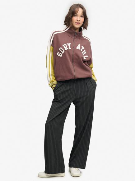 Superdry Mid Rise Pinstripe Trousers, Charcoal, Charcoal