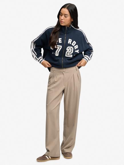 Superdry Mid Rise Pinstripe Trousers, Beige, Beige