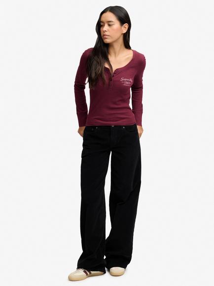 Superdry Mid Rise Baggy Wide Leg Corduroy Trousers, Black, Black