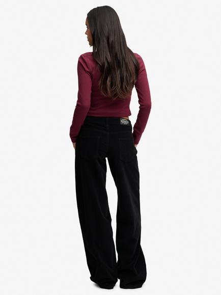Superdry Mid Rise Baggy Wide Leg Corduroy Trousers, Black - view 2, Black
