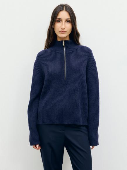 Gerard Darel Rika Wool Blend Half Zip Jumper, Navy, Navy