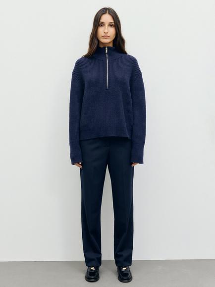 Gerard Darel Rika Wool Blend Half Zip Jumper, Navy - view 2, Navy