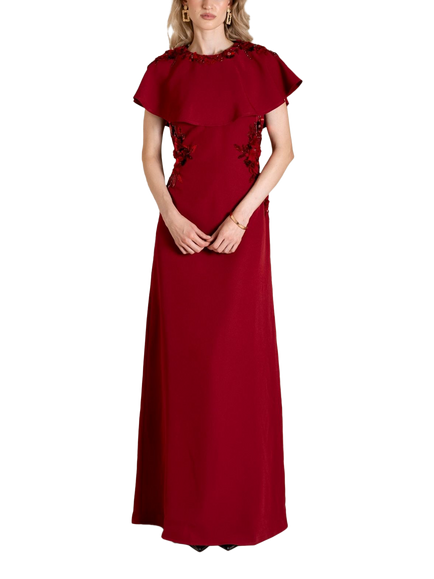 Raishma Jade Cape Beaded Dress, Red, Red