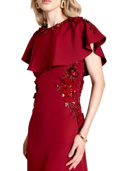 Raishma Jade Cape Beaded Dress, Red - view 2, Red