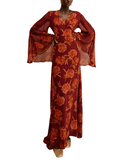 Raishma Karina V-Neck Cape Maxi Dress, Burgundy, Burgundy