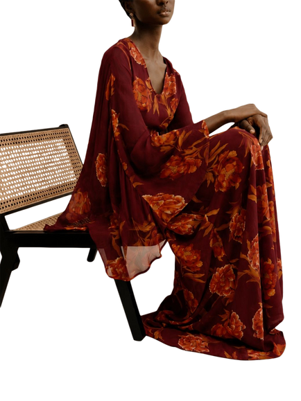 Raishma Karina V-Neck Cape Maxi Dress, Burgundy - view 2, Burgundy