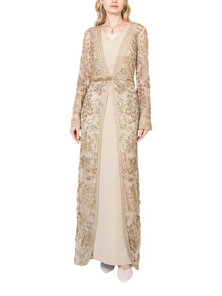 Raishma Marcella Long Sleeve Embellished Maxi Dress, Gold, Gold