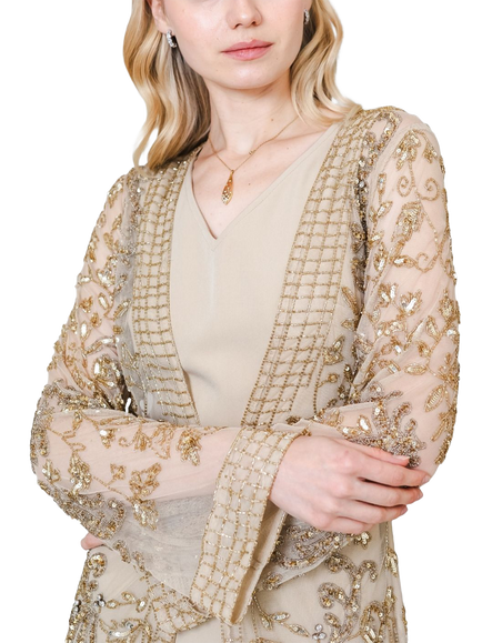 Raishma Marcella Long Sleeve Embellished Maxi Dress, Gold - view 2, Gold