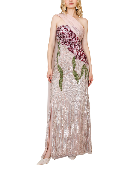 Raishma Natalia Asymmetric Embellished Cape Maxi Dress, Oyster, Oyster