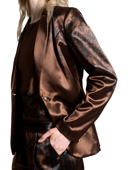 Raishma Jemma Satin Single Breasted Jacket, Chocolate - view 2, Chocolate