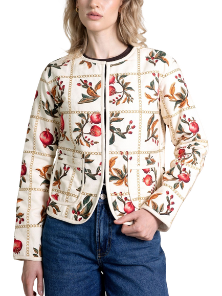 Raishma Demi Floral Cotton Jacket, Cream, Cream