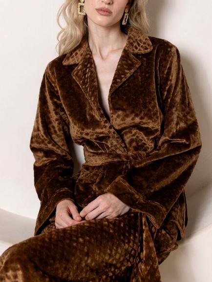 Raishma Viana Embossed Velvet Tie Waist Jacket, Green - view 2, Gold