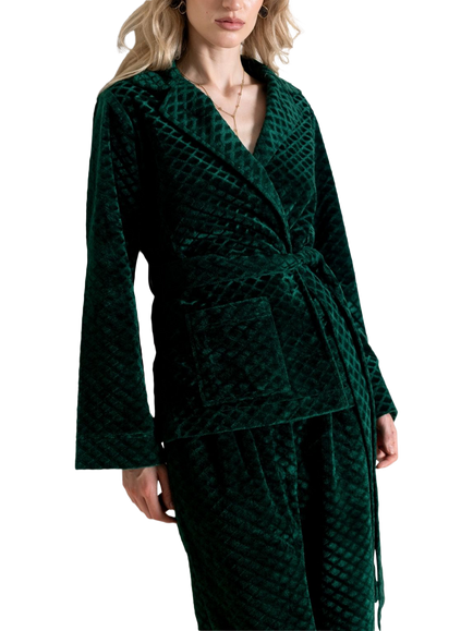 Raishma Viana Embossed Velvet Tie Waist Jacket, Green, Green