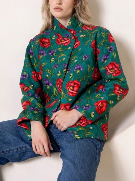 Raishma Willow Quilted Floral Jacket, Green - view 2, Green