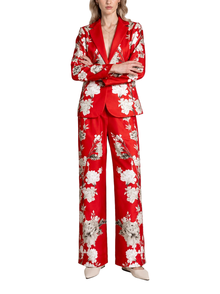 Raishma Zena Single Breasted Floral Crepe Jacket, Red, Red
