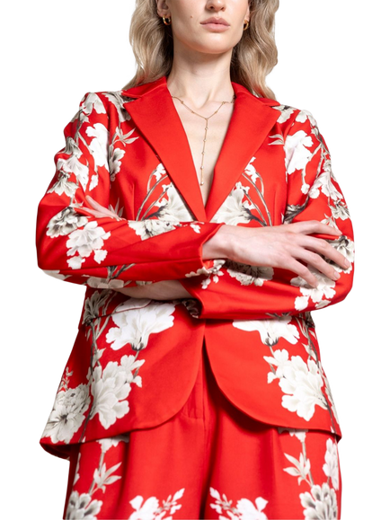 Raishma Zena Single Breasted Floral Crepe Jacket, Red - view 2, Red