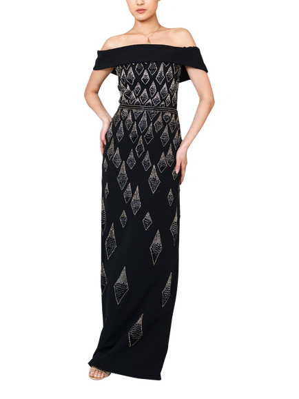 Raishma Sienna Beaded Off-Shoulder Maxi Dress, Black, Black