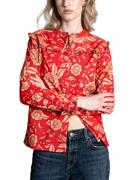 Raishma Esme Floral Baby Corduroy Shirt, Red, Red