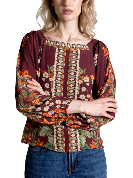 Raishma Harlow Floral Top, Burgundy, Burgundy