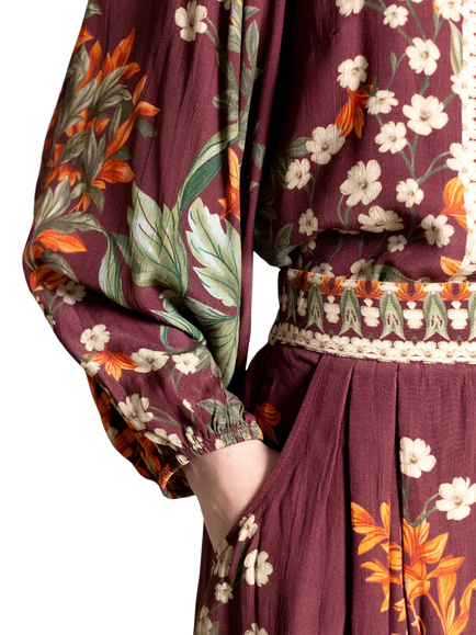 Raishma Harlow Floral Skirt, Burgundy - view 2, Burgundy