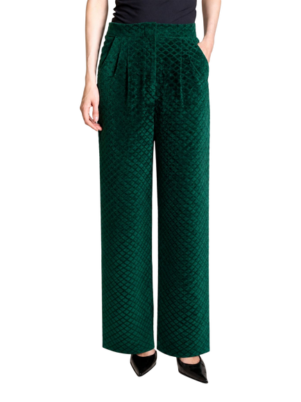 Raishma Alister Embossed Velvet Wide Leg Trousers, Green